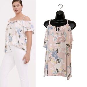 Torrid Super Soft Pale Pink Floral Cold Shoulder Top
